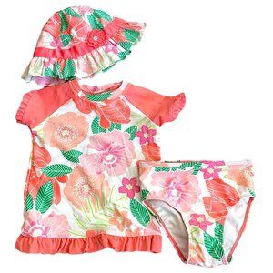 Gymboree Fairy Blossom Floral Rashguard 2-Pc Swim Suit With Matching Hat